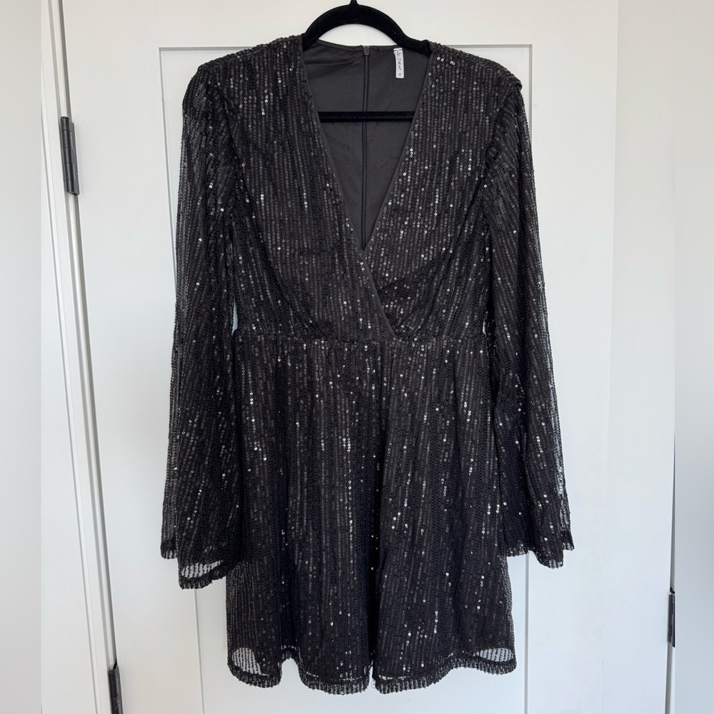 Black Sequin Long Sleeve mini Dress